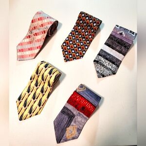 Lot of 5 Neck Ties - Various Brands Colors Patterns Most Are Silk. Church Office